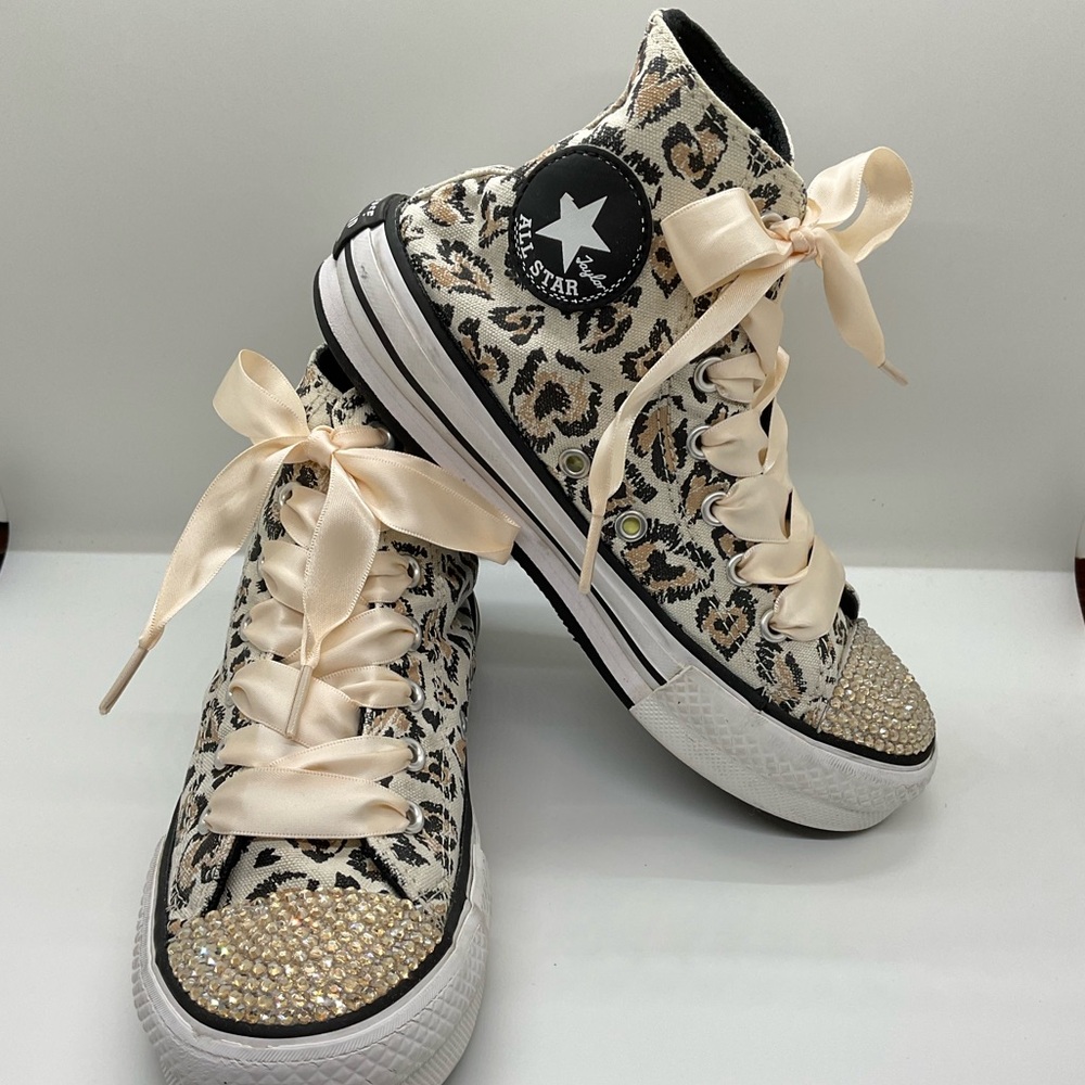 🦊 Converse Chuck Taylor All Star Eva Bling & Leopard Girls Kid's Hi-Tops Size 2